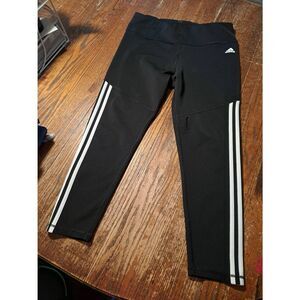 Adidas ClimaLite Womens XL Black Capri Leggings 3 White Stripes Small Pocket